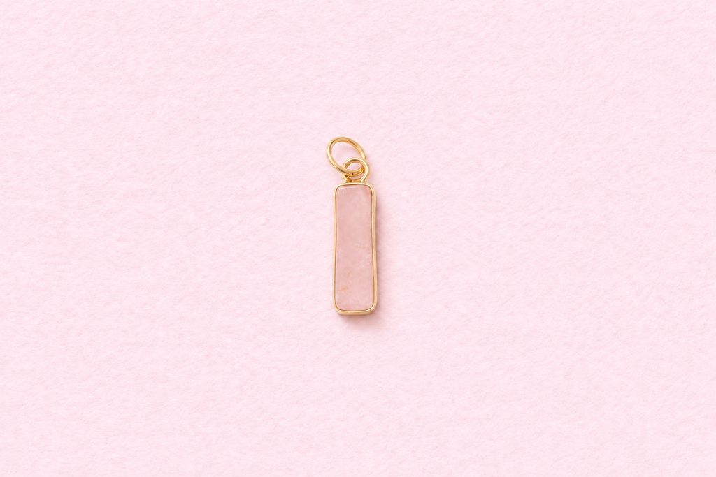 rectangular bezel rose quartz charm